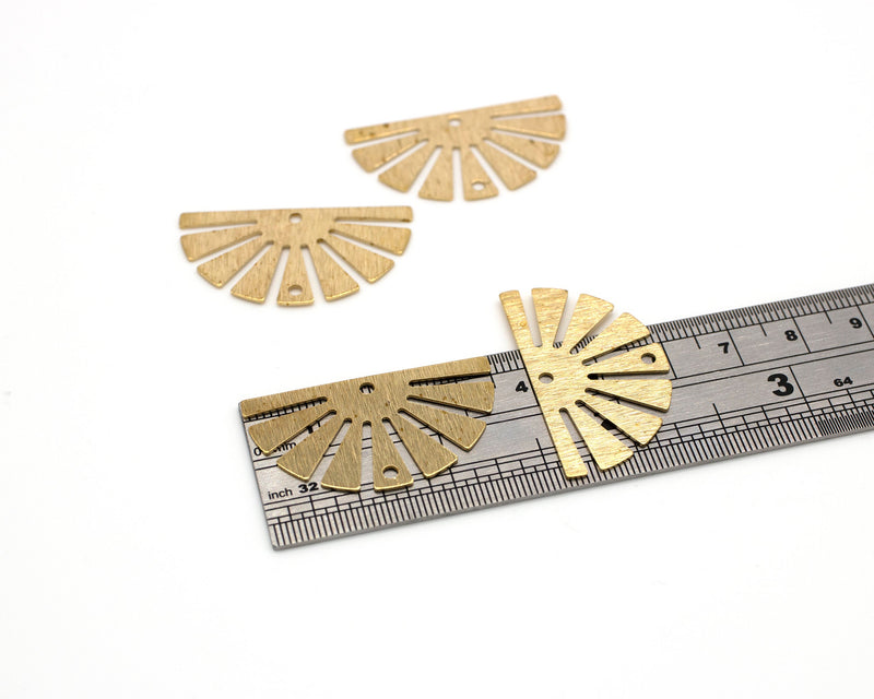 2 x Large Textured Raw Brass Fan Shape Connectors, 35x20mm (C0074)