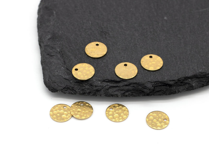 20 x Textured Raw Brass Coin Charms, 10mm (C0076)