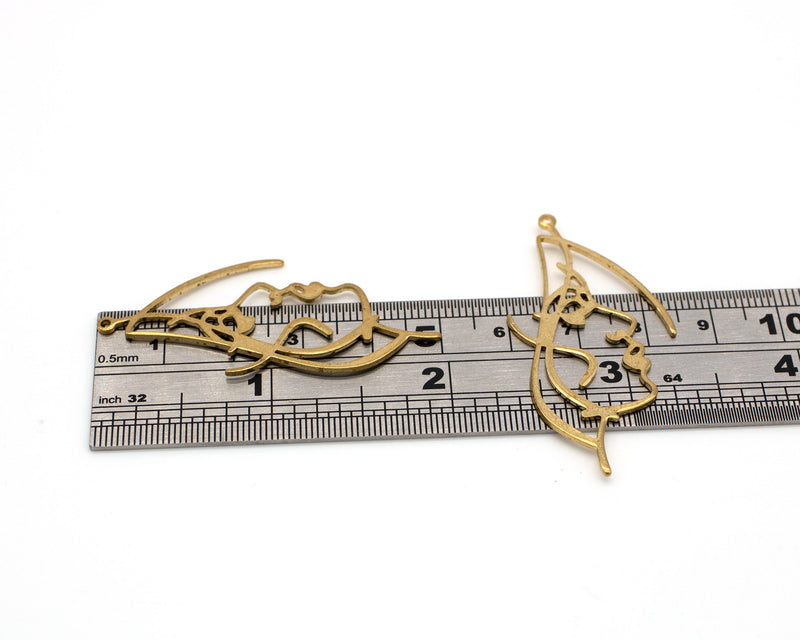 2 x Raw Brass Face Silhouette Pendants, 50x22mm Face Outline Open Bezel Pendants (C0111)