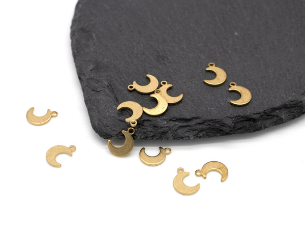 10 x Tiny Raw Brass Crescent Moon Charms, 11x8mm (C0057)