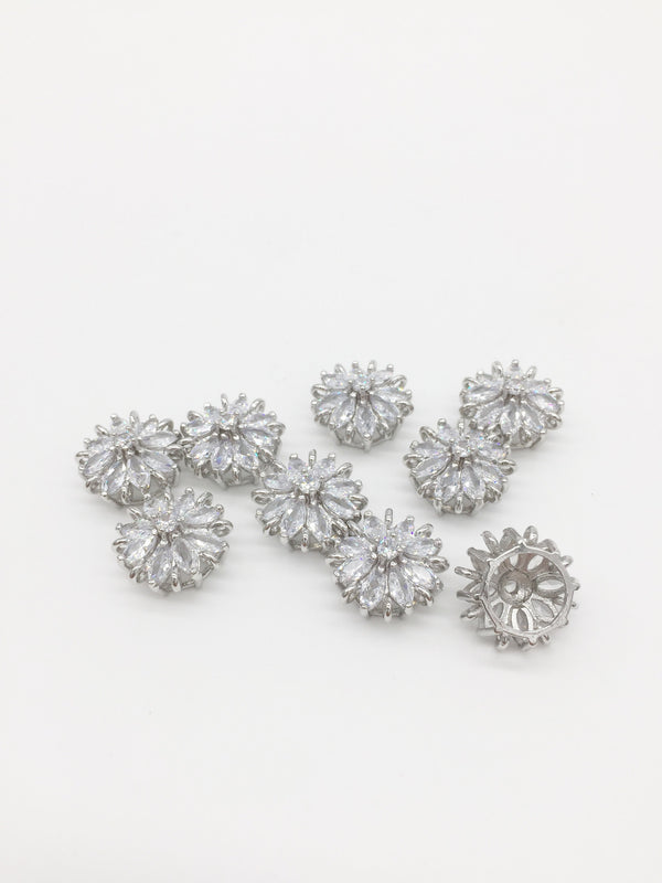 1 x Rhodium Plated Cubic Zirconia Flower Connector, 17mm (1184)