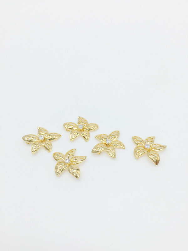 1 x 18K Gold Plated Flower Charm  with Cubic Zirconia, 21x17mm (2732)