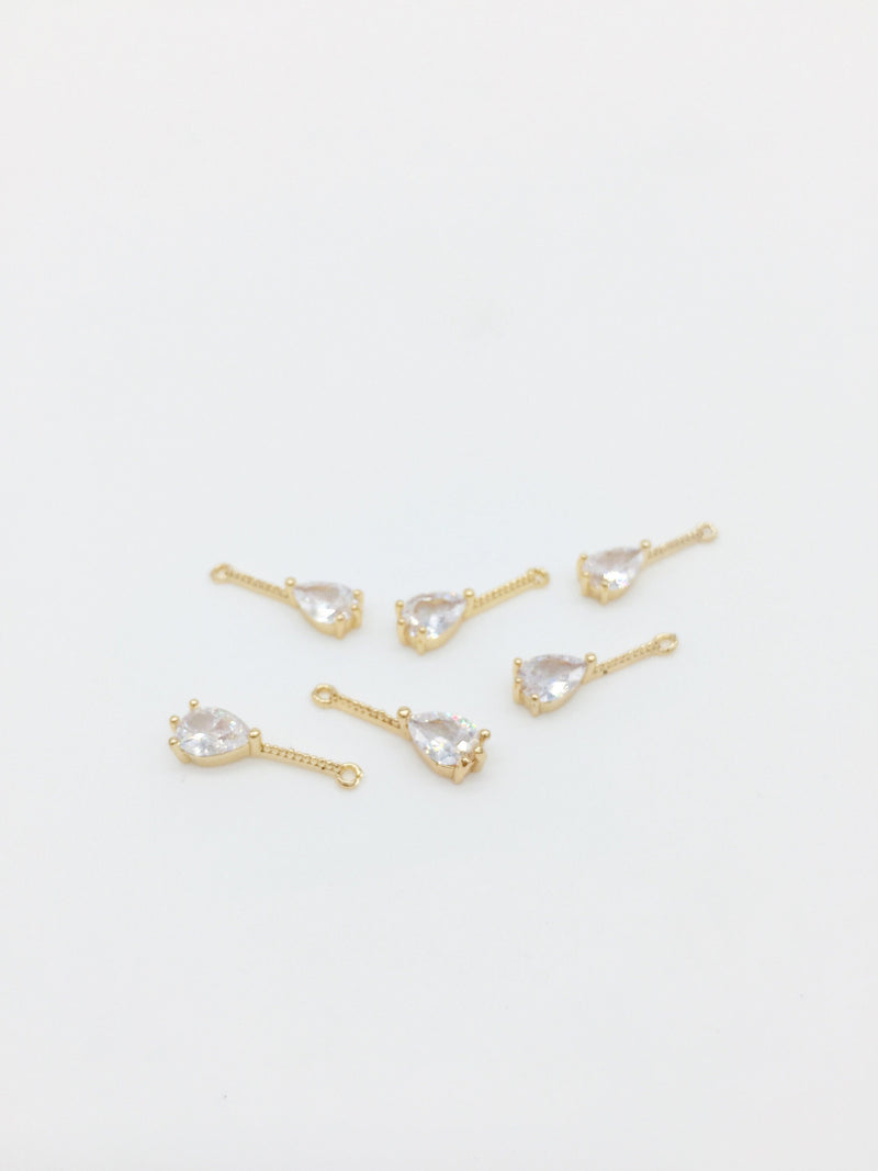 1 x 24K Gold Plated Pear Cut Cubic Zirconia Bar Charms, 18x5mm (1129)