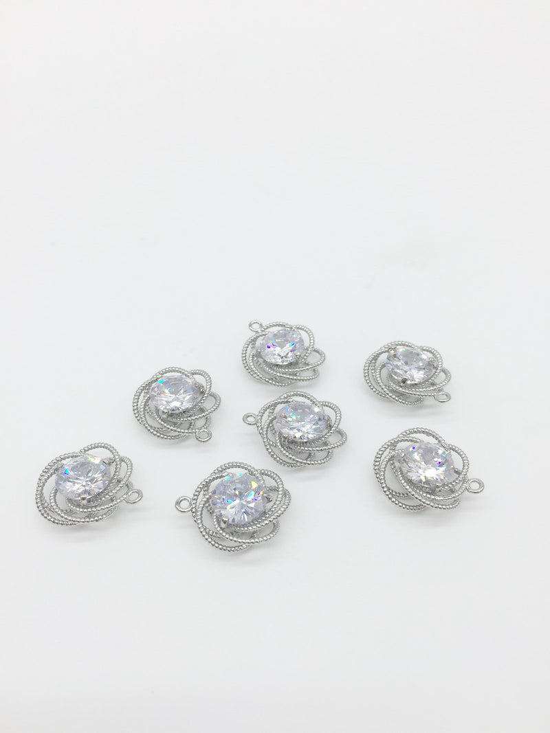 1 x Rhodium Plated Cubic Zirconia Swirl Charms, 17x15mm (1133)