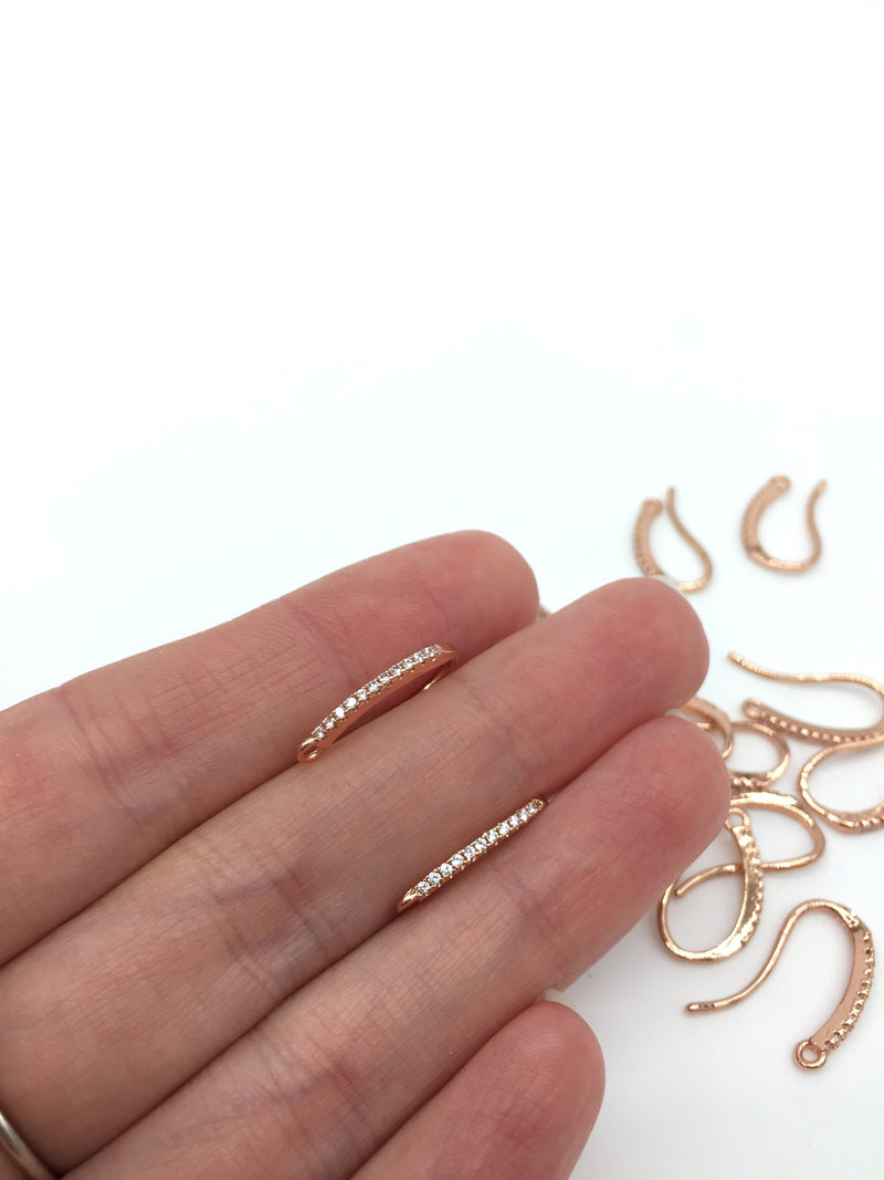 1 pair x Slim Rose Gold Micro Pave Cubic Zirconia Bar Earring Hooks (1202)