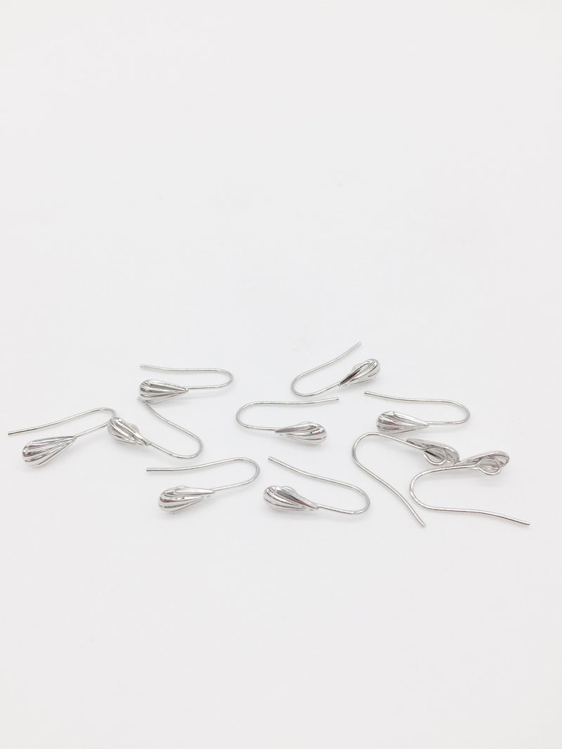 2 pairs x Rhodium Fan Earring Hooks, 18mm (1201)