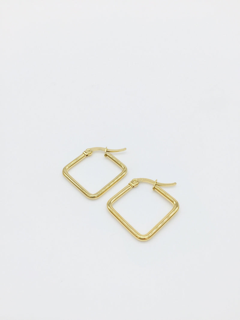 1 pair x Gold Plated Tubular Rhombus Creole Earring Blanks, 18x24mm (1738)