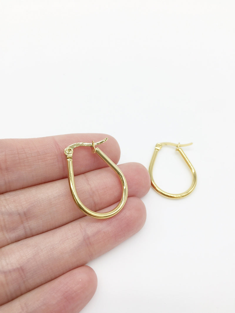 1 pair x Gold Plated Stainless Steel Tubular Teardrop Earring Blanks, 19x25mm (1736)