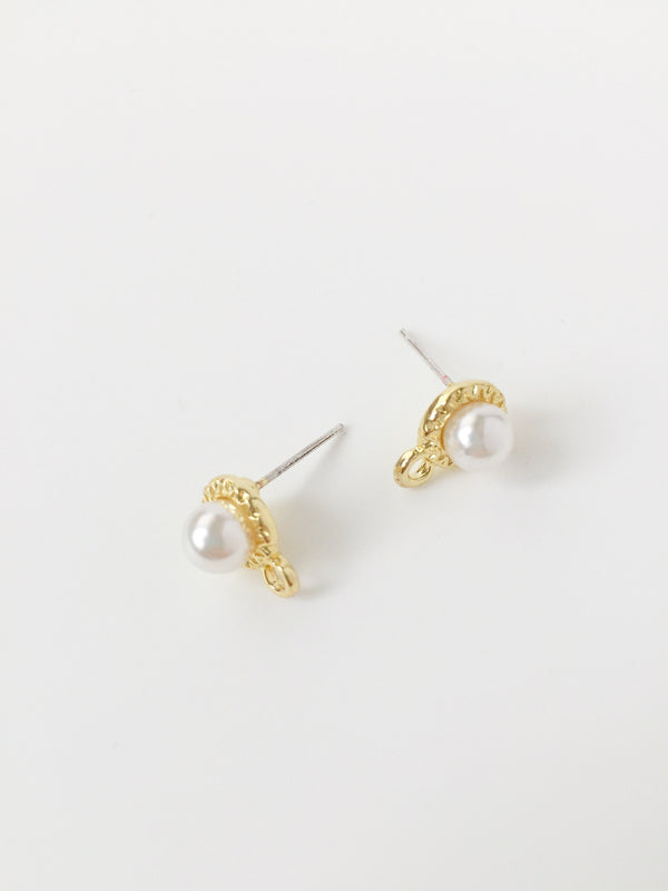 1 pairs x Gold Pearl Earring Studs with Loops (1899)