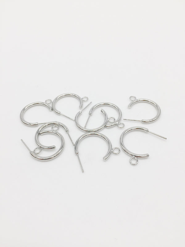 1 pair x Rhodium Plated Half Hoop Earring Studs, 20mm (1178)