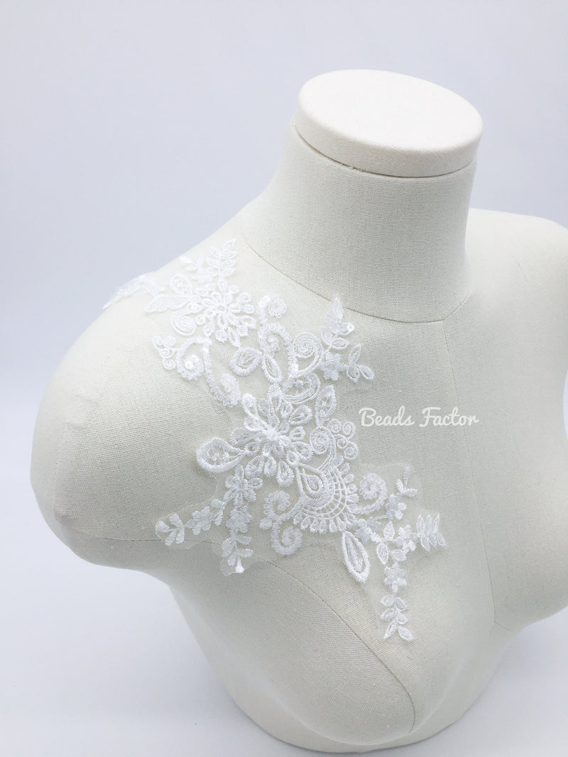 1 pair x Flower Lace Appliques, 21x13cm White Embroidery Lace Patch