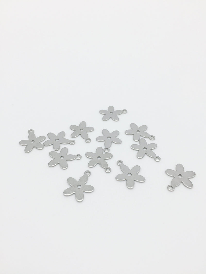 10 x Stainless Steel Flower Charms, 16x13mm (3295)