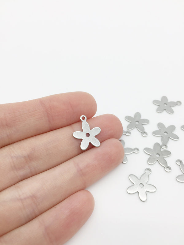 10 x Stainless Steel Flower Charms, 16x13mm (3295)