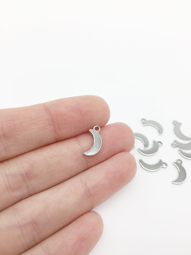 30 x Stainless Steel Tiny Crescent Dull Silver Tone Moon Charms,  12.5x6.5mm (3271)