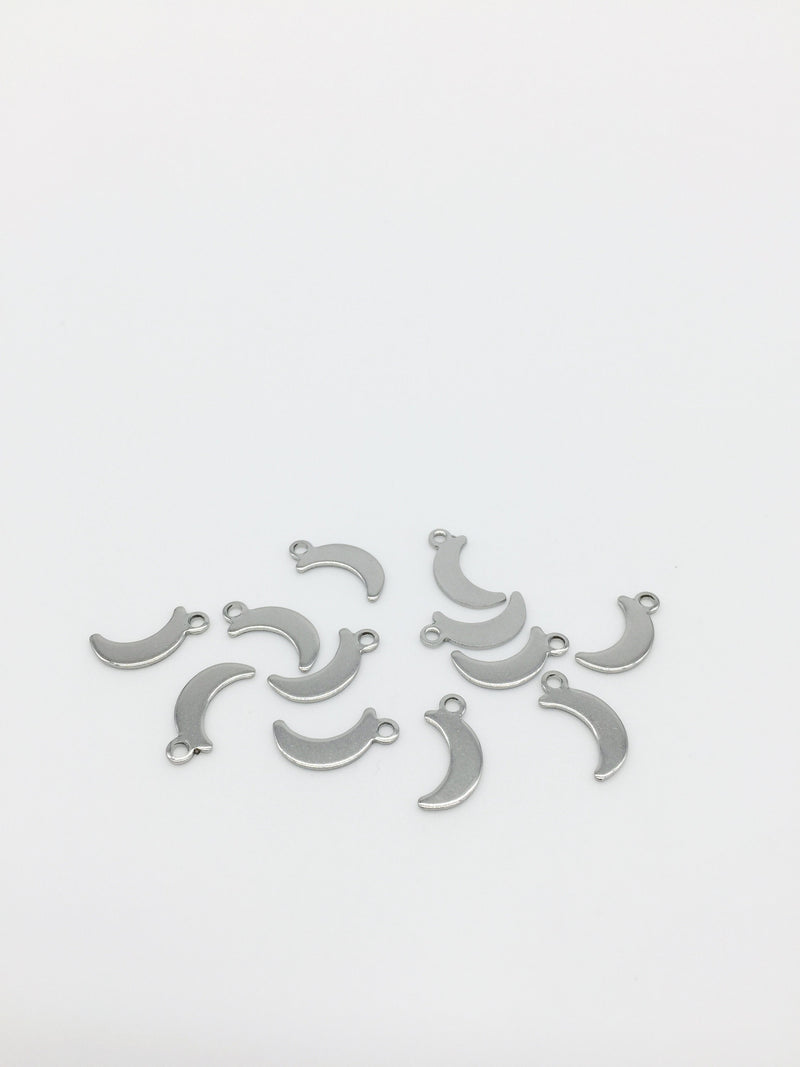 30 x Stainless Steel Tiny Crescent Dull Silver Tone Moon Charms,  12.5x6.5mm (3271)