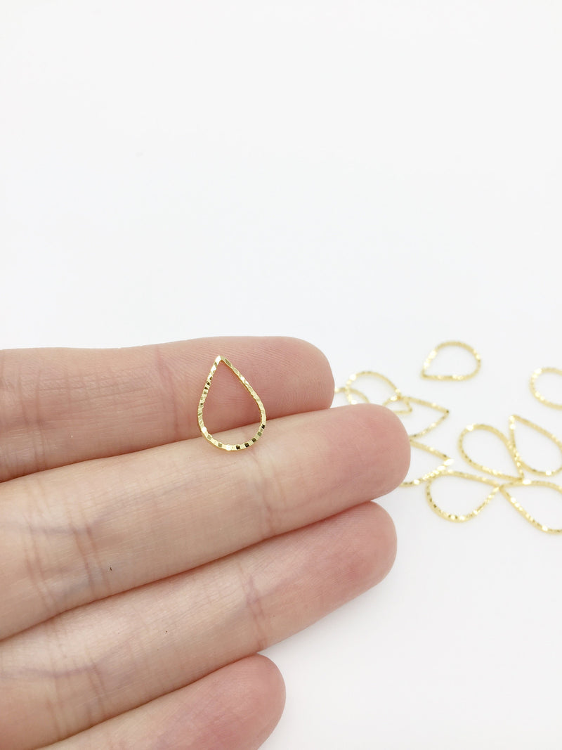 12 x 24K Gold Plated Textured Teardrop Connectors, 13x9mm Teardrop Links (3320)