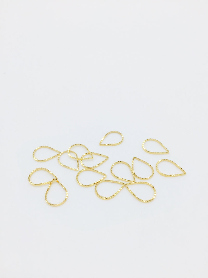 12 x 24K Gold Plated Textured Teardrop Connectors, 13x9mm Teardrop Links (3320)