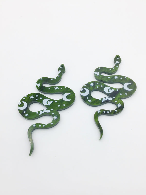 2 x Large Green Acrylic Celestial Snake Charms, 68x34mm (2414)