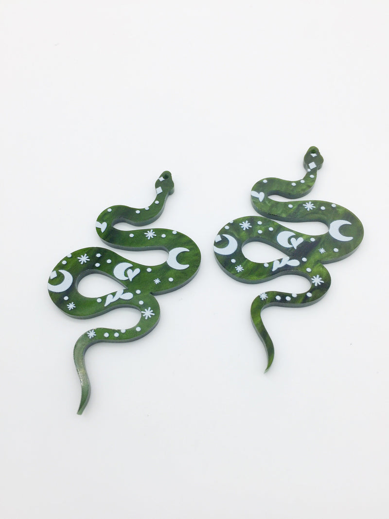 2 x Large Green Acrylic Celestial Snake Charms, 68x34mm (2414)