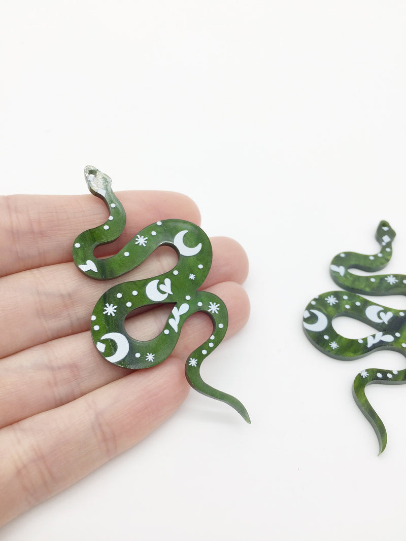 2 x Large Green Acrylic Celestial Snake Charms, 68x34mm (2414)