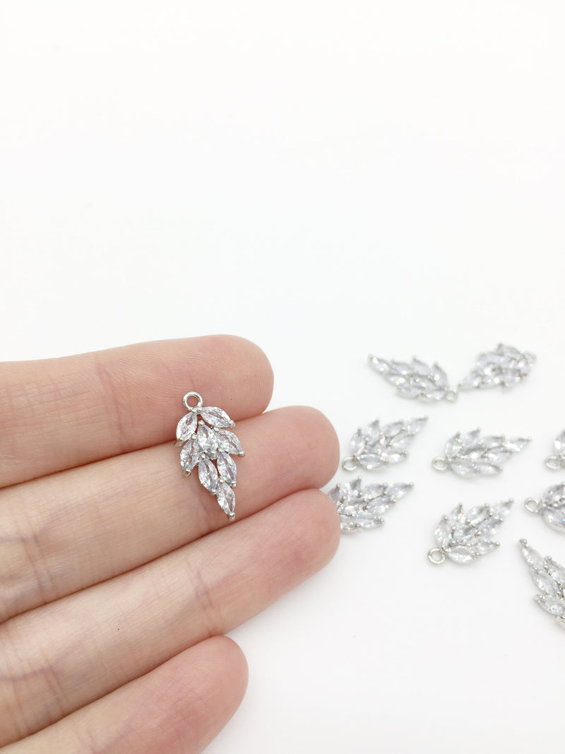 1 x Rhodium Plated Cubic Zirconia Leaf Shaped Pendant, 19x9mm (3325)