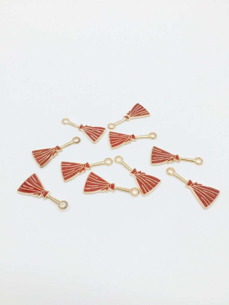 10 x Enamel Broom Charms, 24x11mm Halloween Witches Broom Pendants (2843)