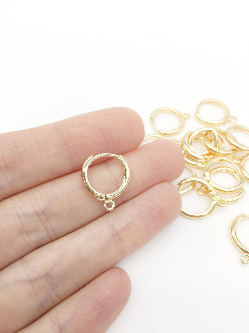 1 pair x 24K Gold Plated Huggie Hoop Earring Blanks, 14x16mm (2851)