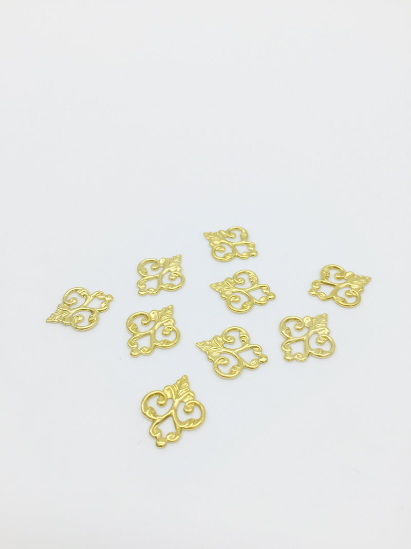 12 x Raw Brass Filigree Blanks, 16x13mm Gold Tone Filigree Embellishments (2855)