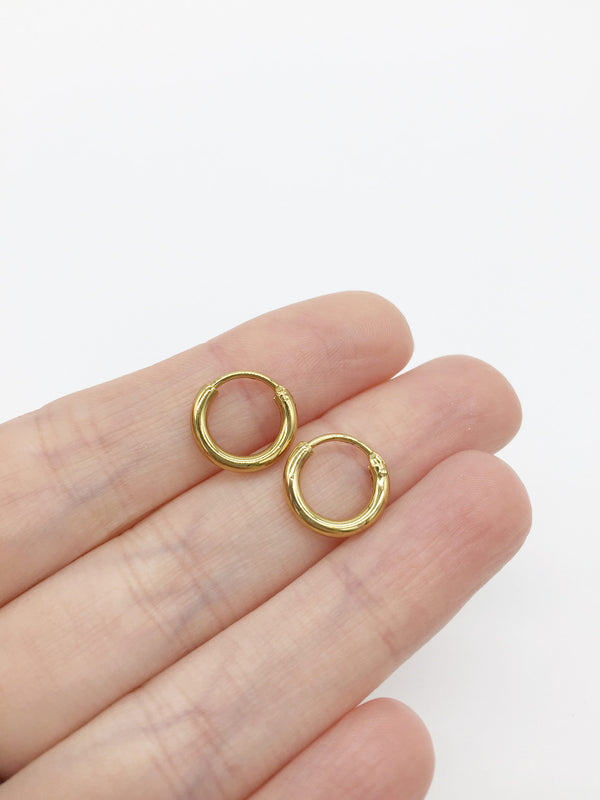 1 pair x Gold Plated Sleeper Earring Hoops, 12mm (3311)