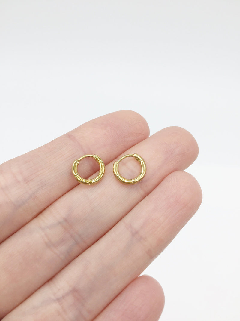 1 pair x Gold Plated Stainless Steel Sleeper Earring Hoops, 9.5mm  (3312)