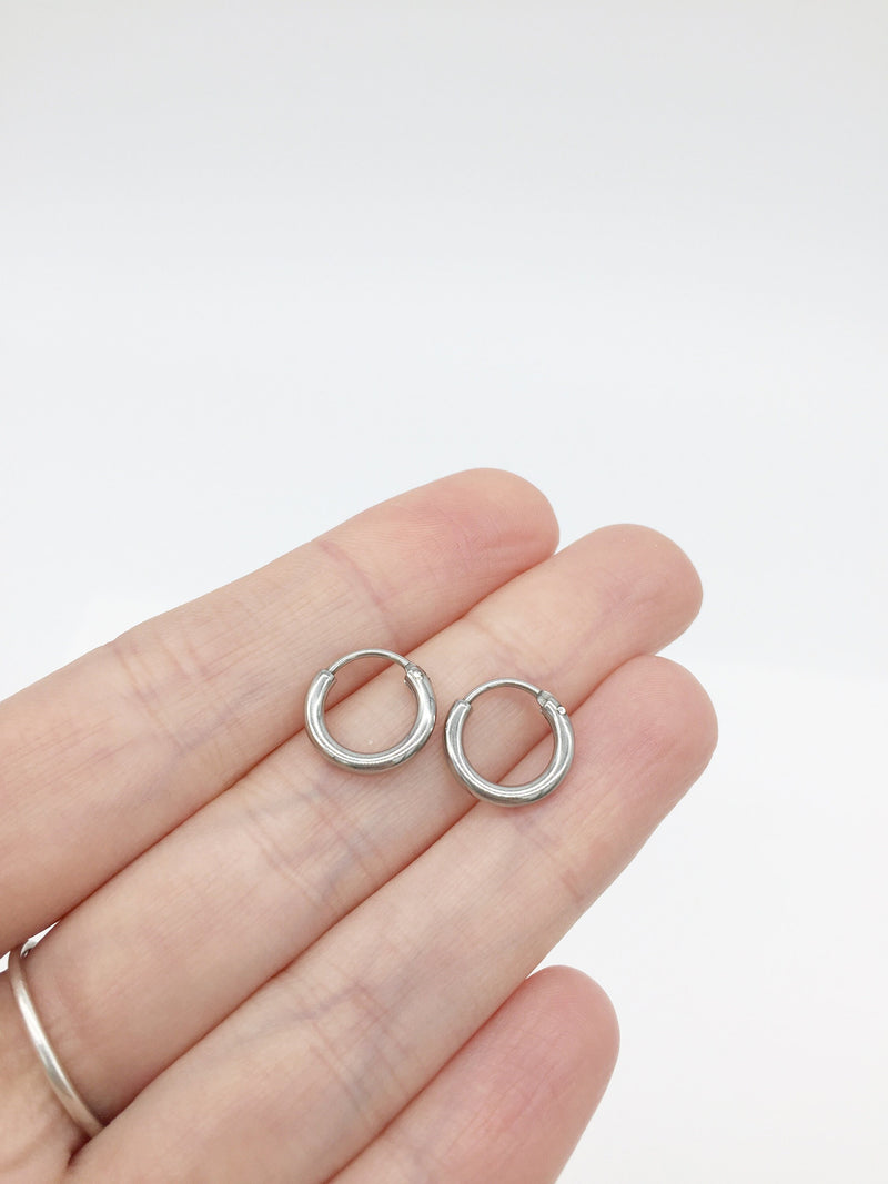 1 pair x Stainless Steel Sleeper Earring Hoops, 12mm (3322)