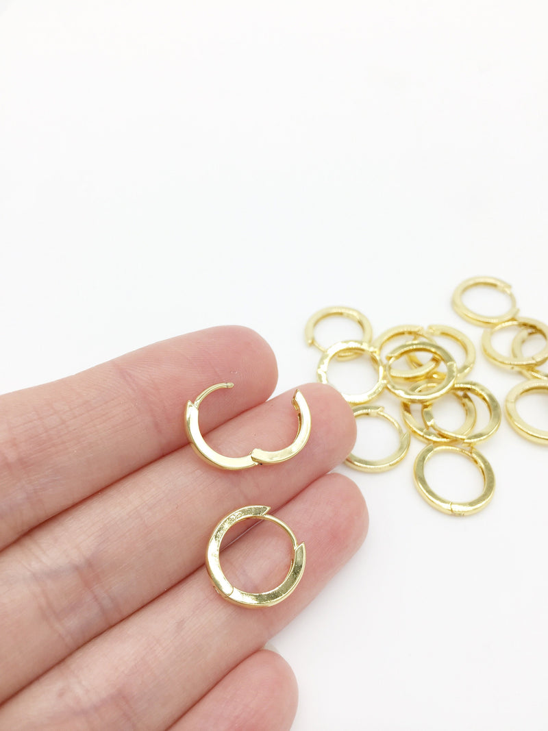 1 pair x 18K Gold Huggie Hoop Earring Blanks, 14mm (1207)