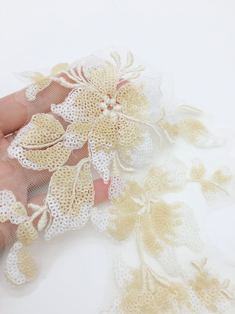 Cream Beaded Lace Applique, 29x15cm