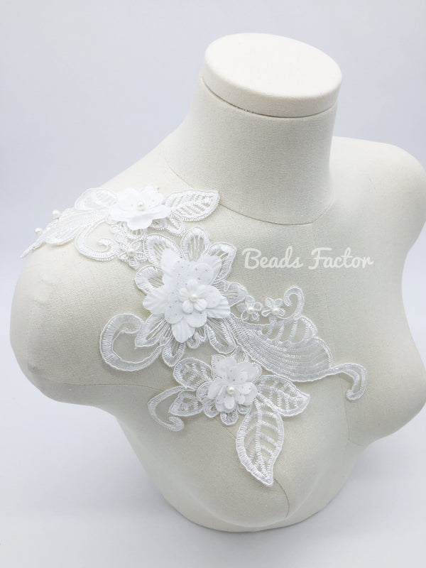 White 3D Flowers Lace Applique