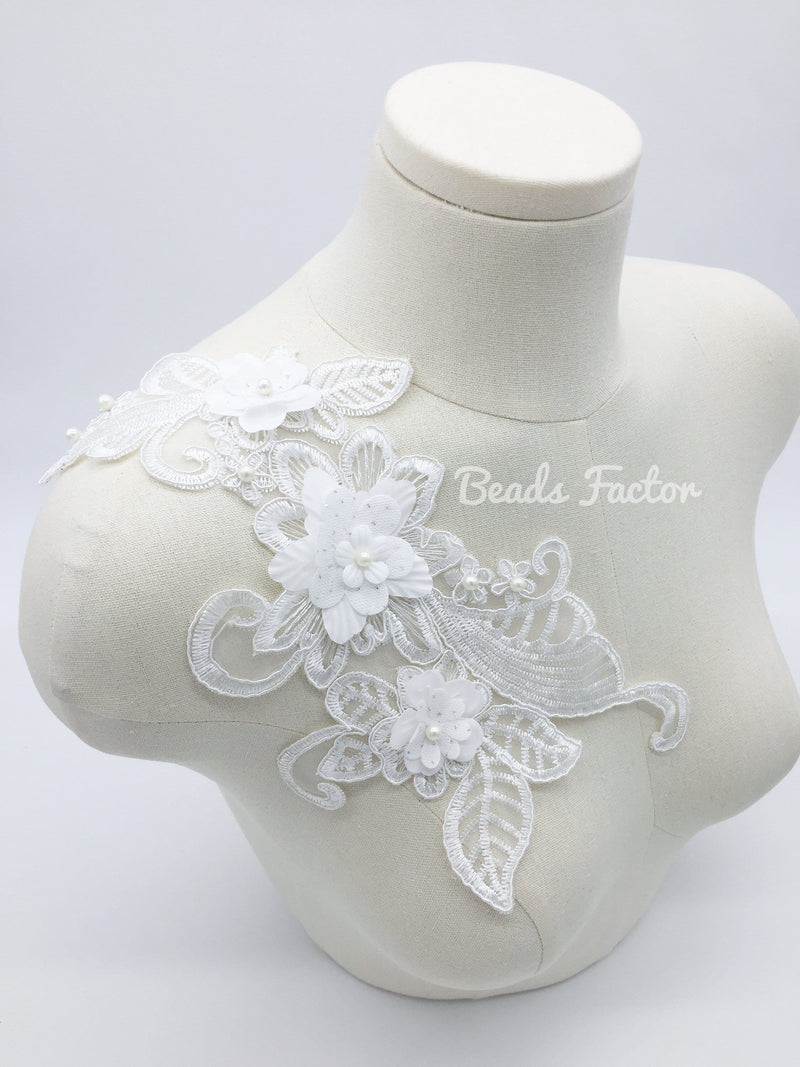 White 3D Flowers Lace Applique