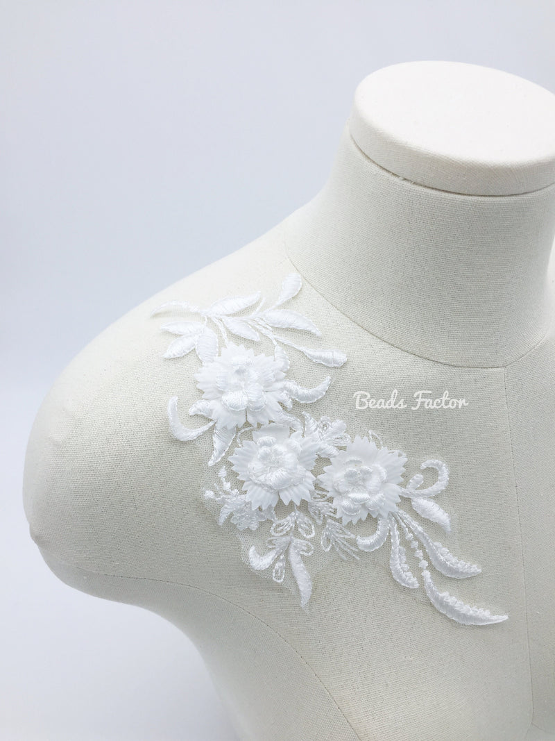 1 pair x 3D Flower White Lace Applique, 21x10cm