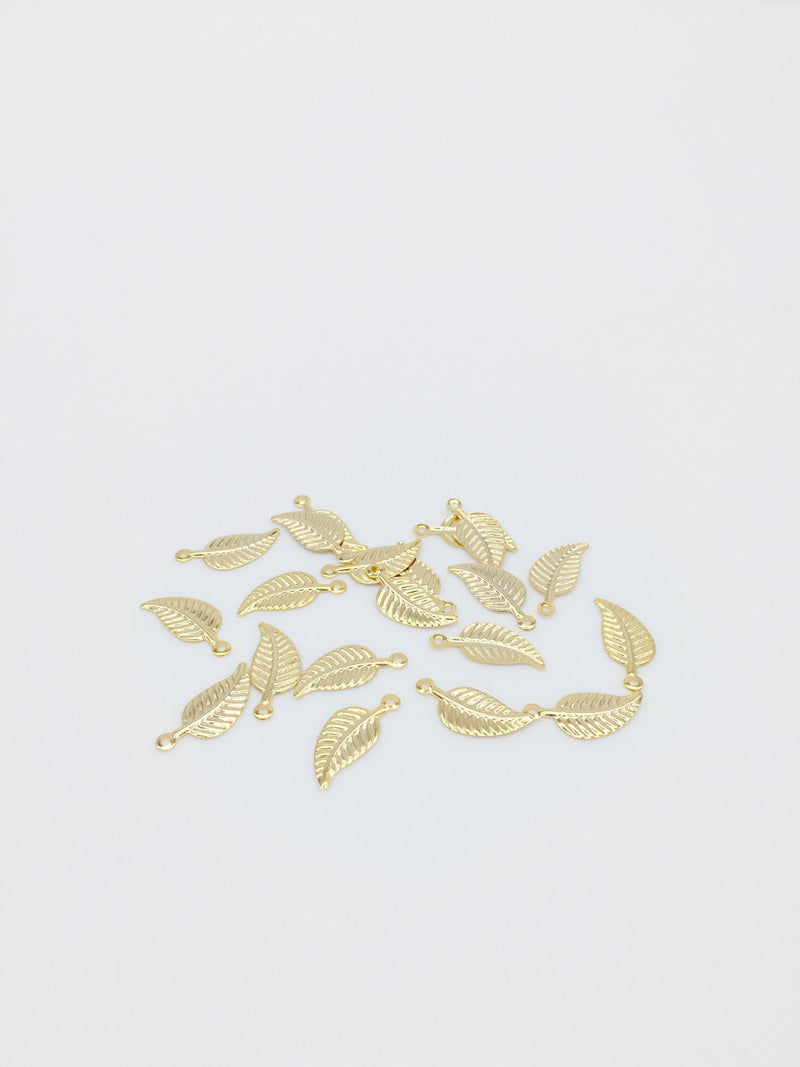 20 x  Gold Plated Stainless Steel Leaf Charms, 14x6mm (3297)