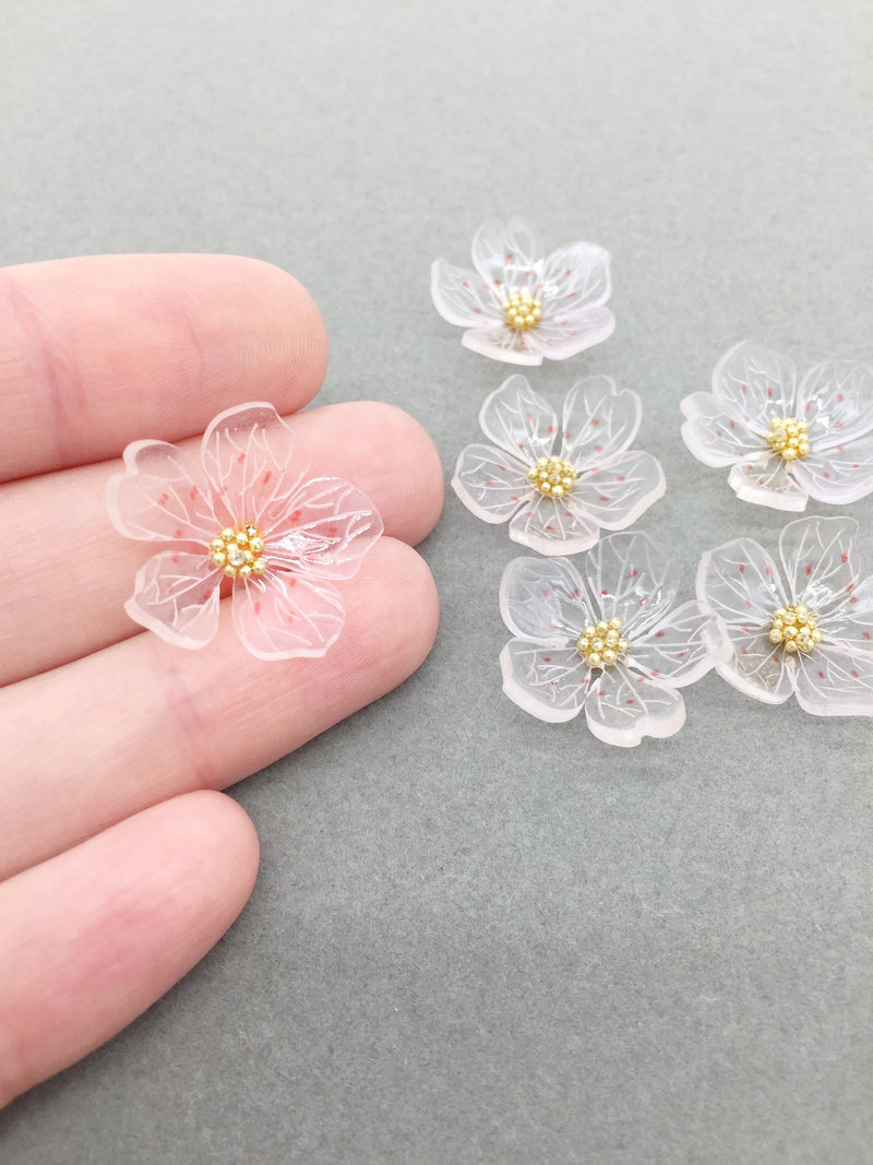 2 x 3D Translucent Acrylic Flower Cabochons, 20mm (3270)