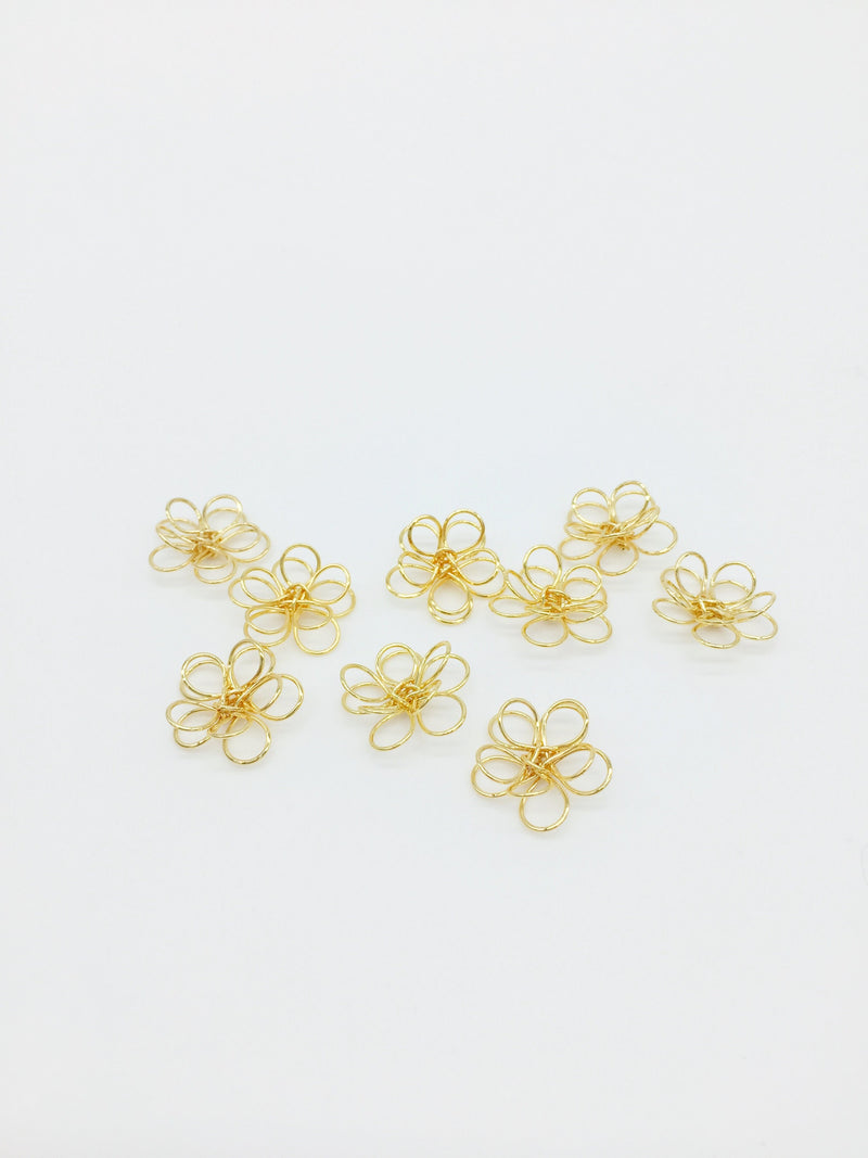 2 x 18K Gold Plated Wire Flower Links, 15-16mm (3269)