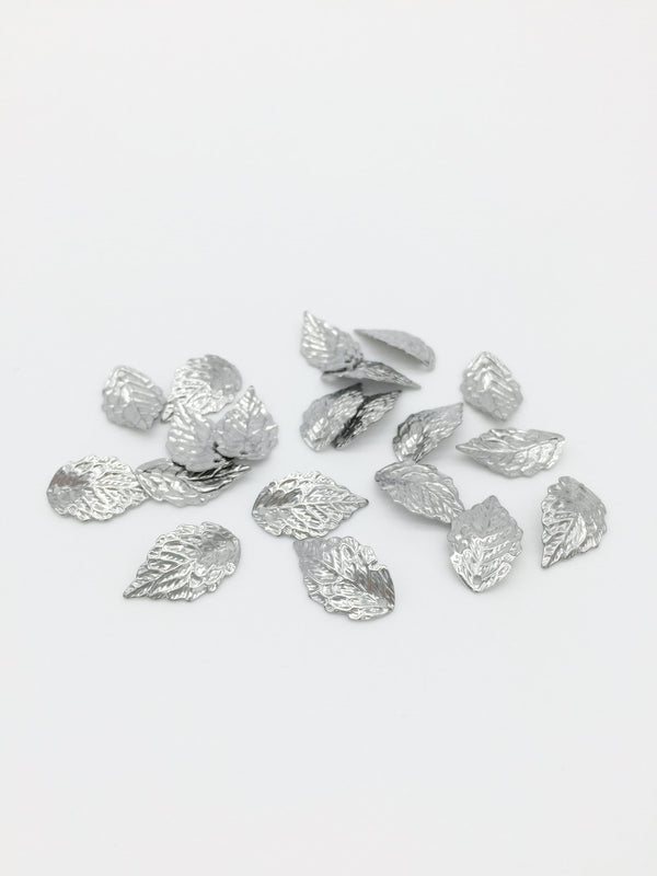 20 x Stainless Steel Textured Leaf Charms, 17x10mm (0624)