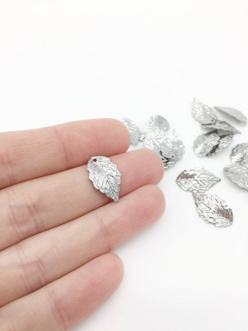 20 x Stainless Steel Textured Leaf Charms, 17x10mm (0624)