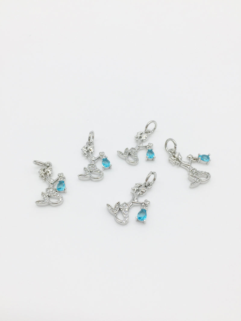 Rhodium Mermaid Charms with Cubic Zirconia, 19x12mm (3316)