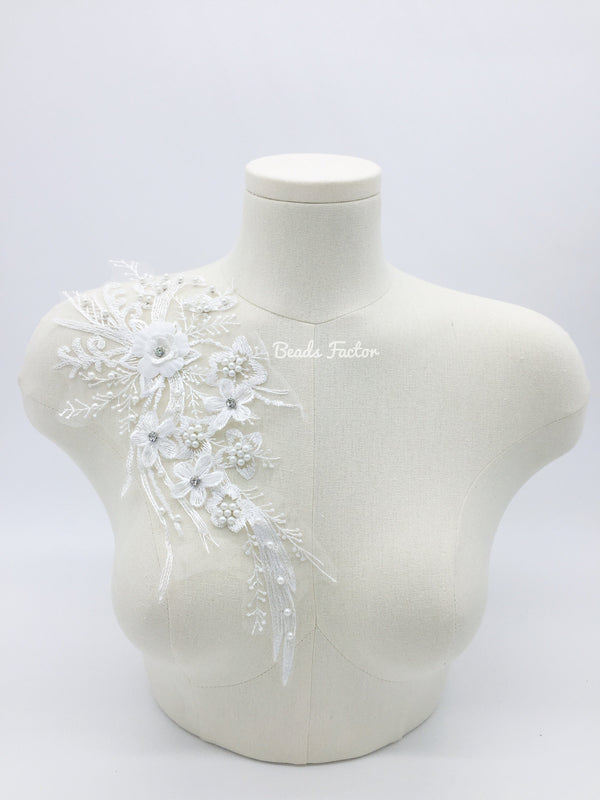 White Embroidery Lace Applique, 3D Embroidered Flowers Lace Patch