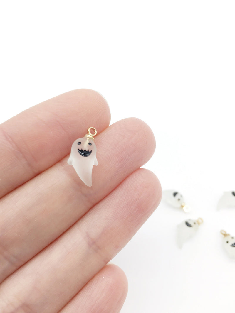 2 x Tiny Resin Halloween Ghost Charms, 15x8mm (2849)