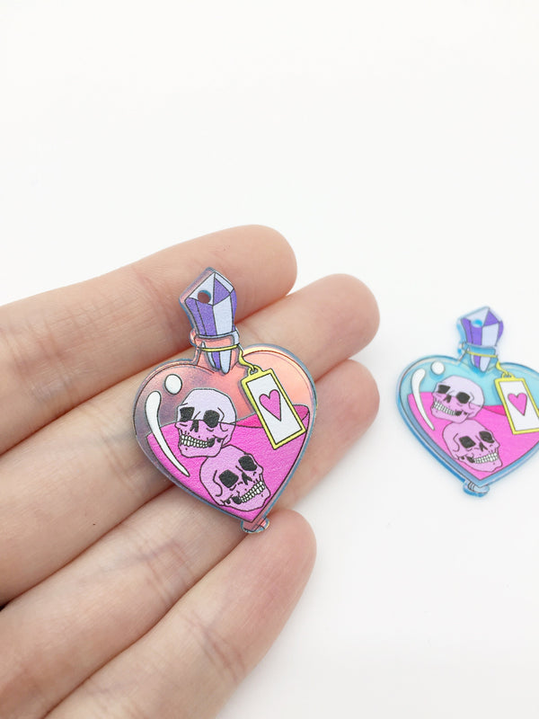 2 x Acrylic Death Potion Charms, 38x28mm Holographic Halloween Pendants (2417)