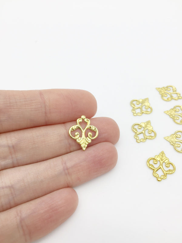 12 x Raw Brass Filigree Blanks, 16x13mm Gold Tone Filigree Embellishments (2855)