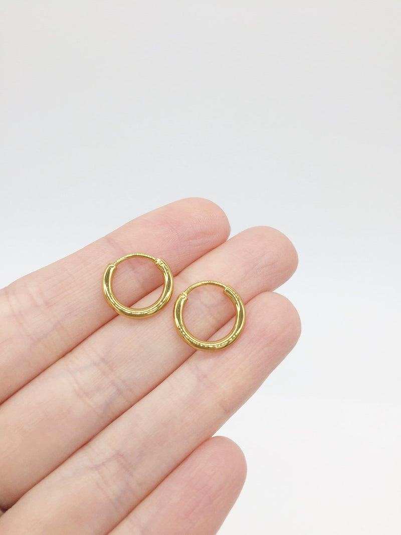 1 pair x Gold Plated Stainless Steel Hoop Earrings, 14mm (3313)