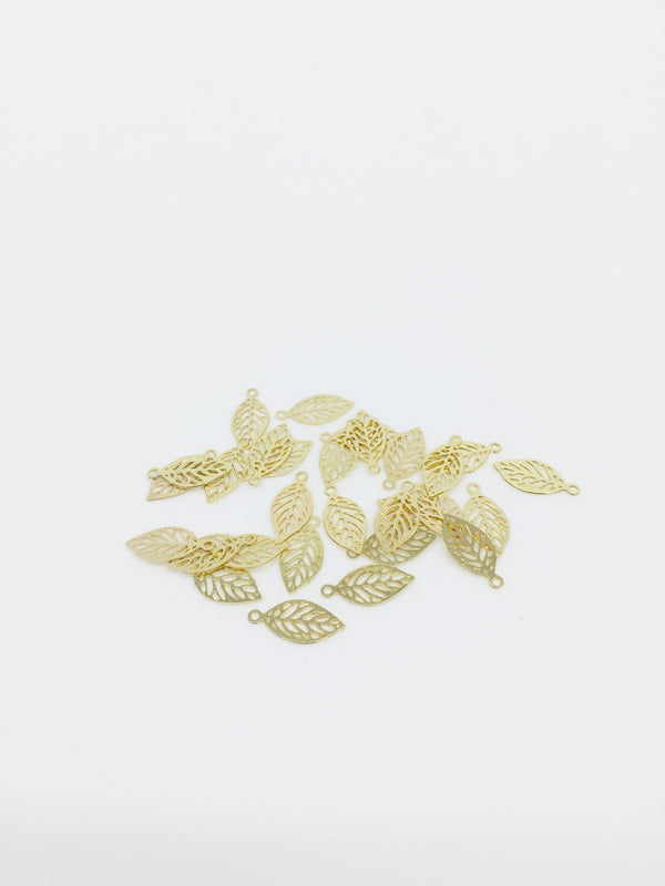 10 x Tiny Gold Plated Filigree Leaf Pendants, 11.5x5.5mm (2820)