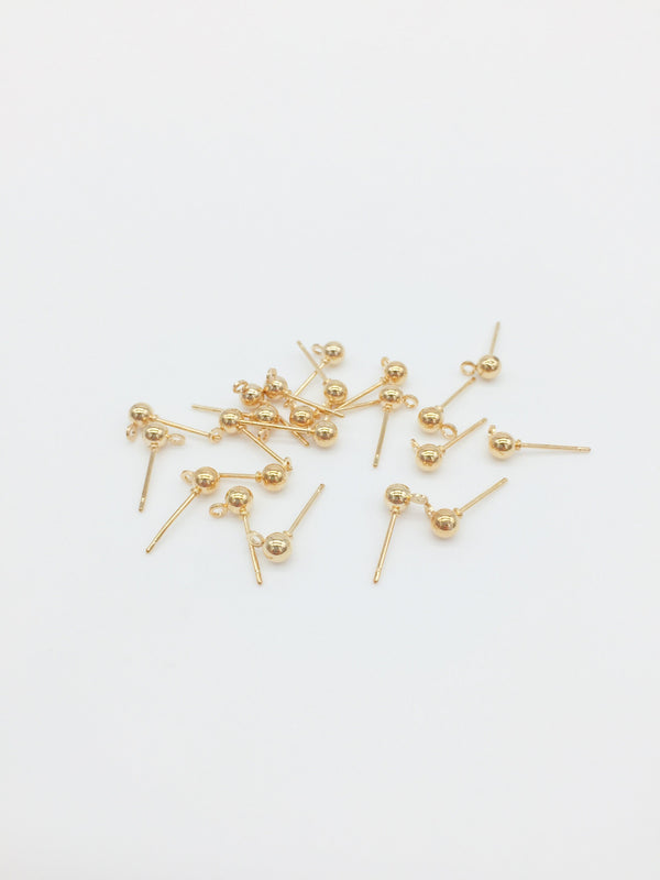 12 pairs x Gold Ball Stud Earring Findings (2819)