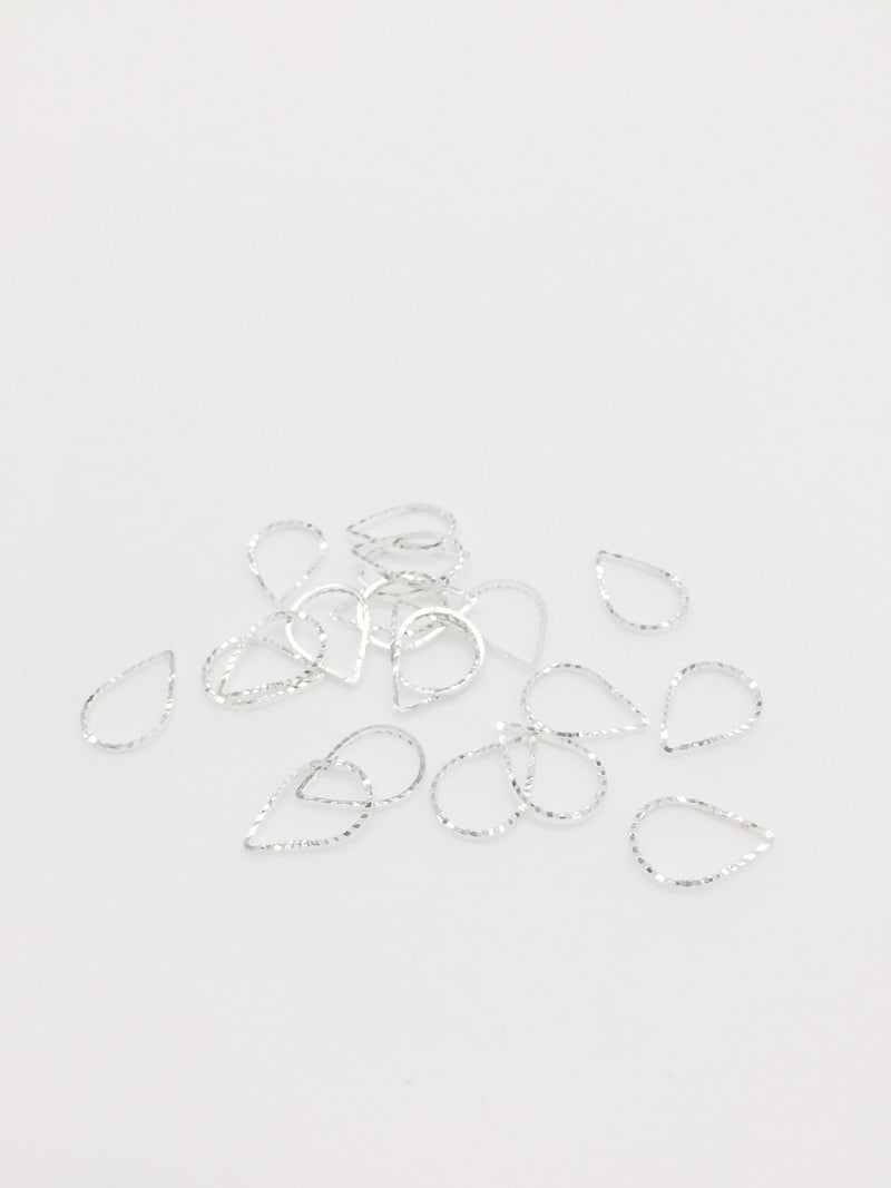 10 x Silver Plated Laser Cut Teardrop Connectors, 13x9mm Drop Linking Rings (3286)